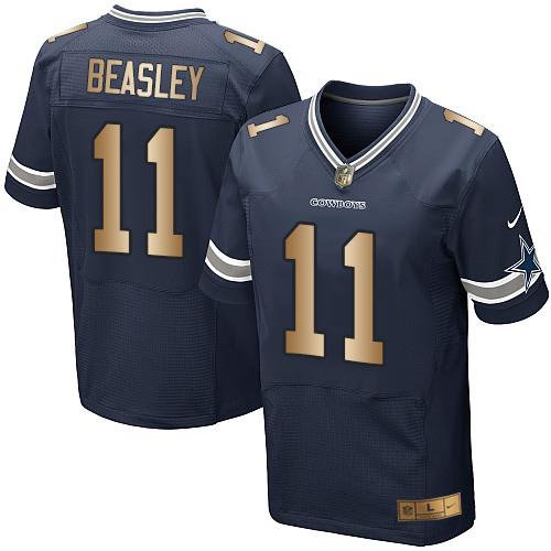 Nike Cowboys #11 Cole Beasley Navy Blue Team Color Men's Stitched NFL Elite Gold Jersey - Click Image to Close